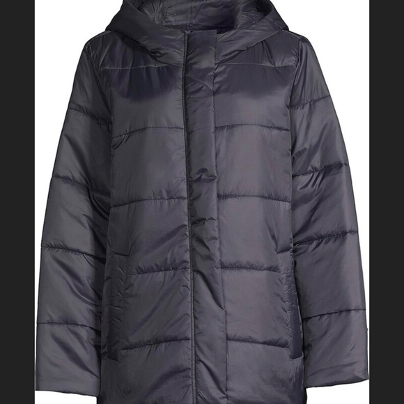 $388 Eileen Fisher Eggshell Recycled Nylon Short Puffer Coat Navy Ink Blue S - Picture 10 of 13
